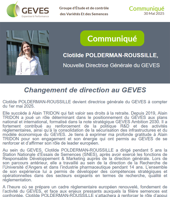 Communiqué changement de direction
