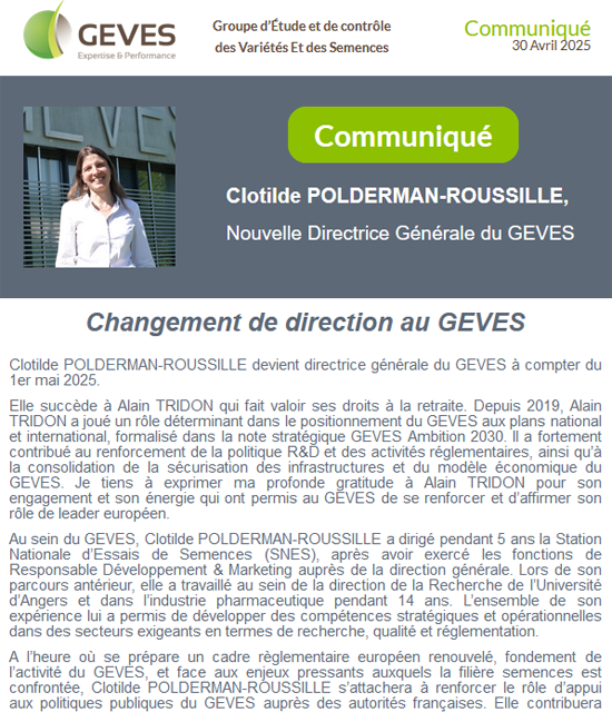 Communiqué changement de direction