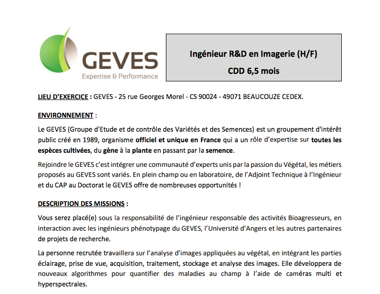 Le Geves Recrute Un E Ingenieur E R D En Imagerie Geves